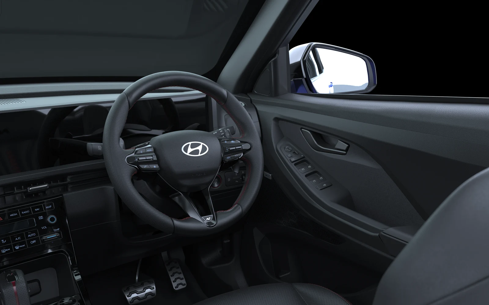Hyundai steering wheel and the full driver-side cabin
